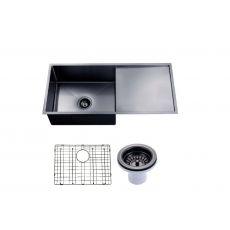 304 Stainless Steel Gun Metal Grey PVD Coating Single Bowl Kitchen Sink with Drainer(Round Edges,with Bottom Tray)960*450*230mm - Living and Bathroom