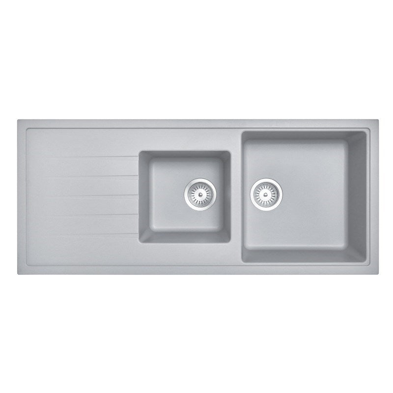 Concrete Grey Carysil Vivaldi D-200 Granite 1 and 1/2 Bowl with Drain Board Stone Kitchen Sink 1160*500mm