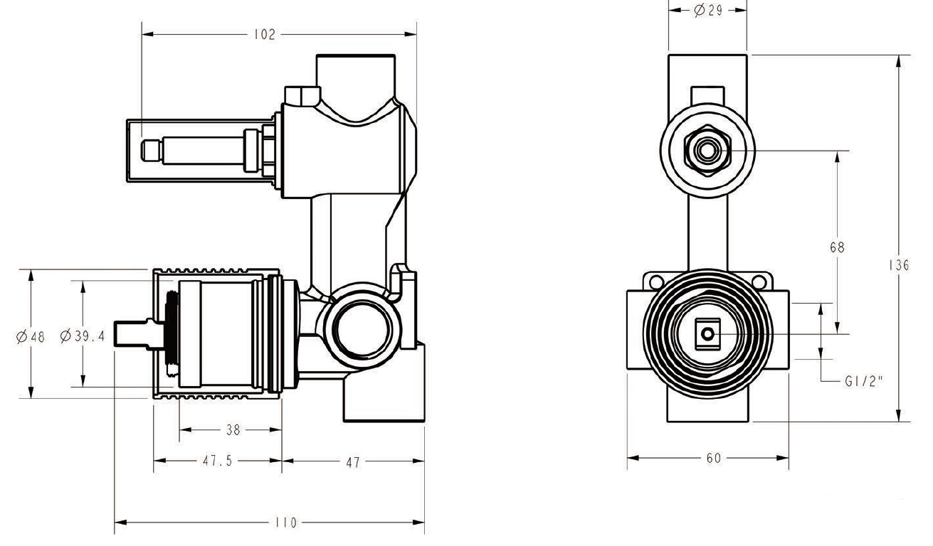 Sora SS Wall Diverter Mixer Rough-In Body
