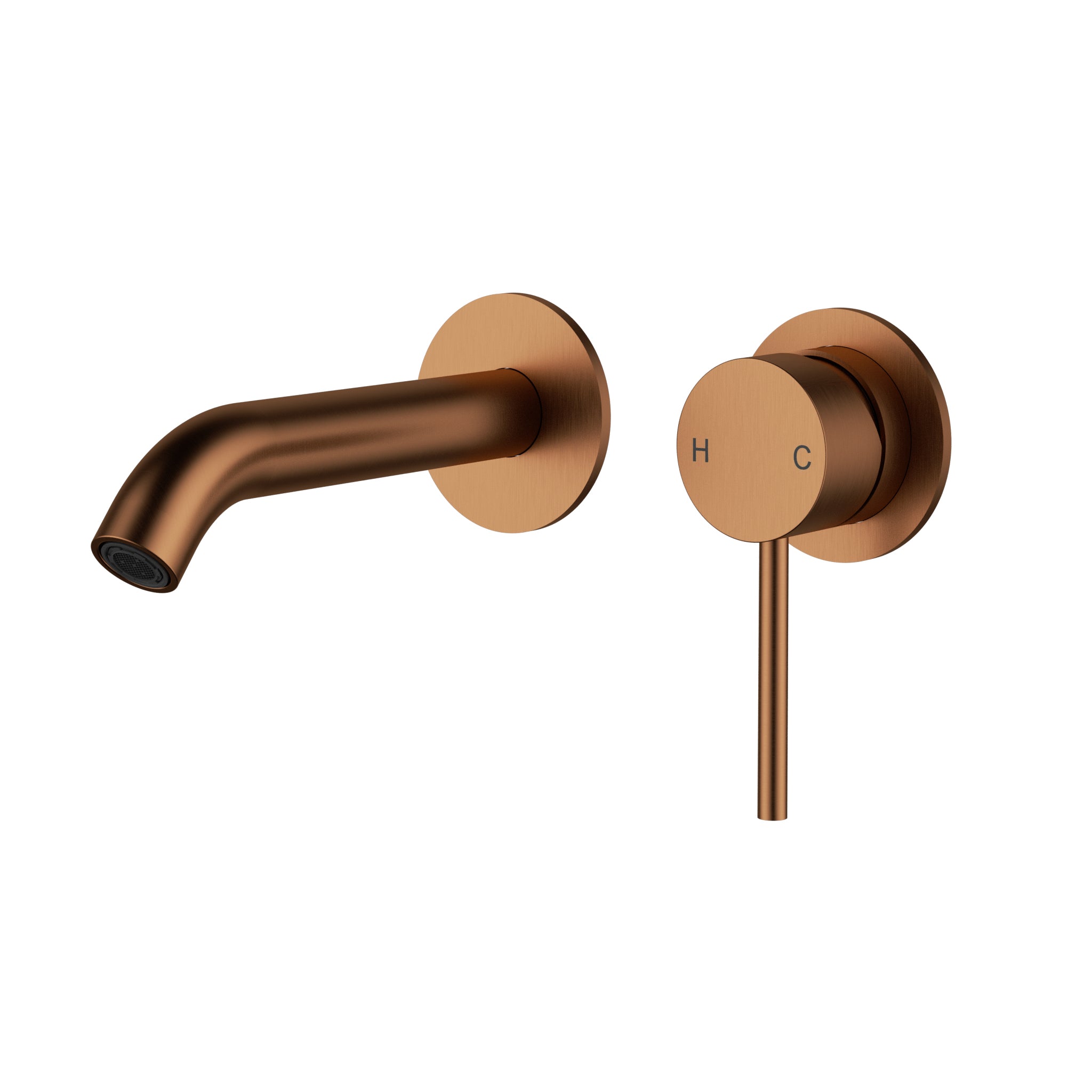 Otus Slimline Wall Basin Mixer with Spout One Piece Trim Kit Brushed Copper