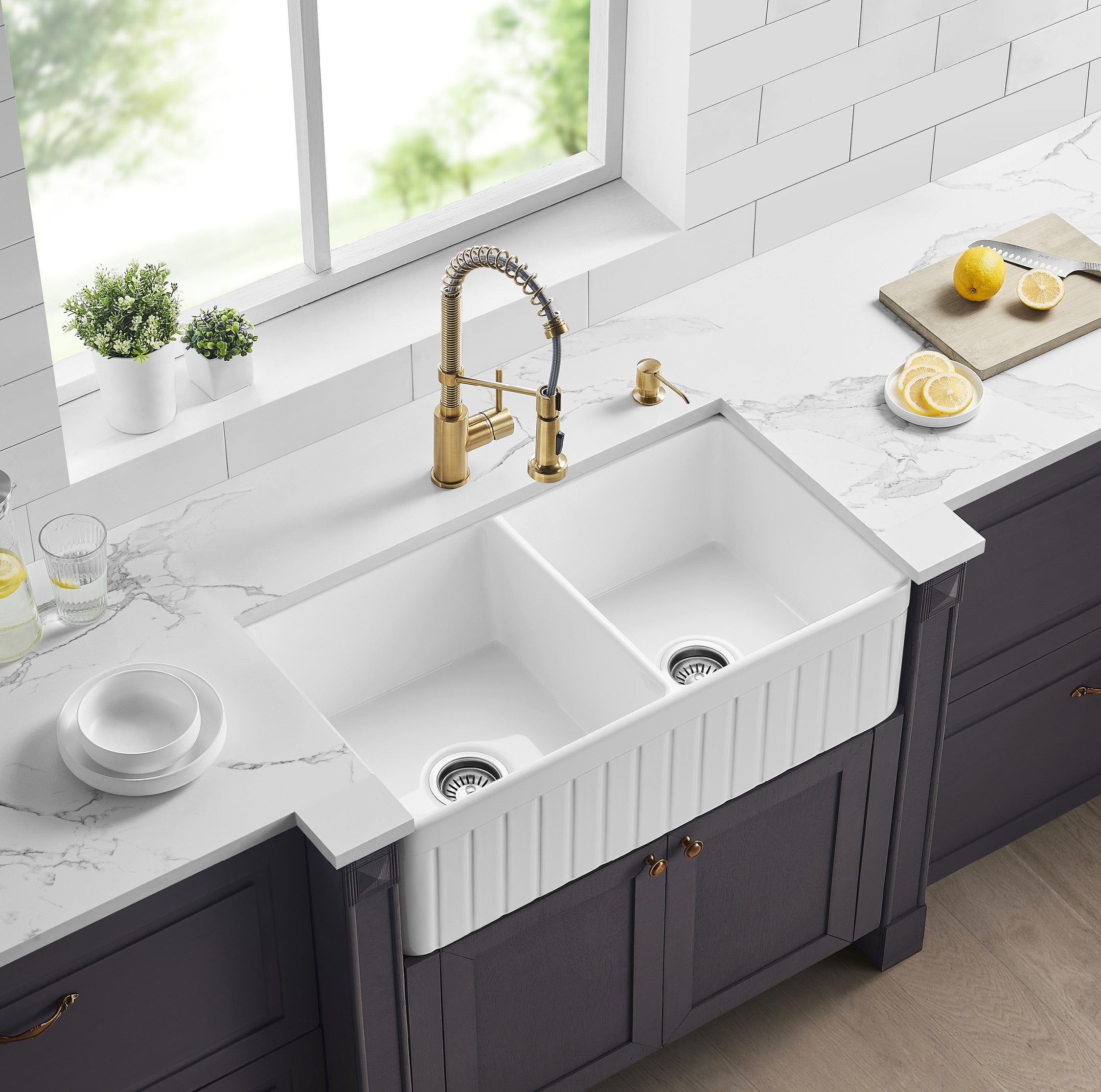 Gross White Greenwich Fireclay Farmhouse Sink 838*457*255