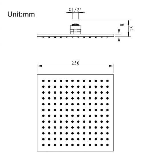 Square Gun Metal Grey Brass Rainfall Shower Head 250mm - Living and Bathroom