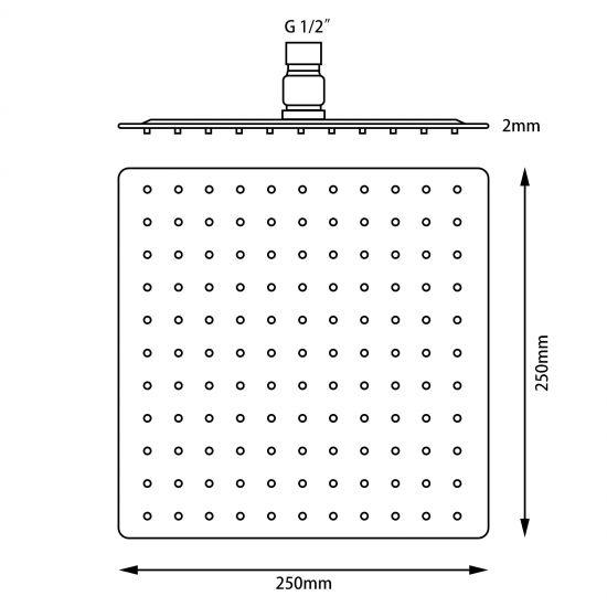 Chrome Super-slim Square Rainfall Shower Head 250mm - Living and Bathroom