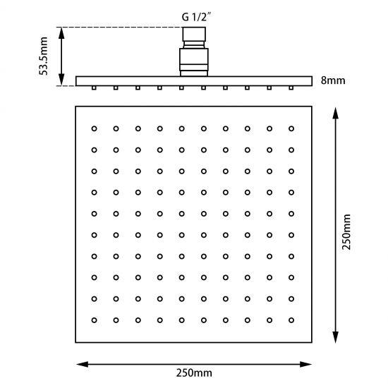 Square Chrome Rainfall Brass Shower Head 250mm - Living and Bathroom