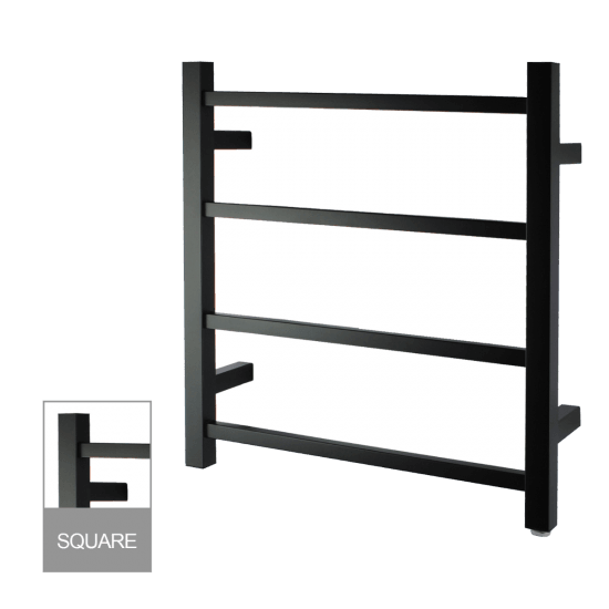 Square Matte Black Electric Heated Towel Rack 4 Bars - Living and Bathroom