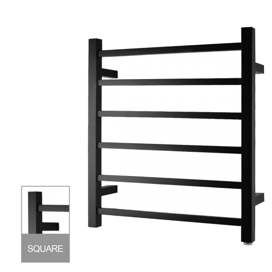 Square Black Electric Heated Towel Rack 6 Bars - Living and Bathroom