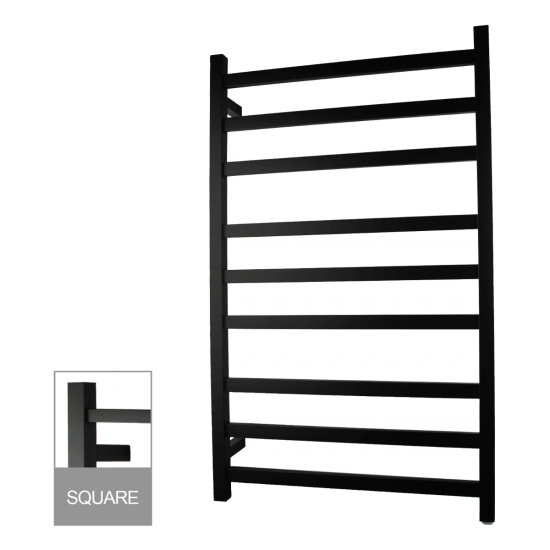 Square Matte Black Electric Heated Towel Rack 9 Bars - Living and Bathroom