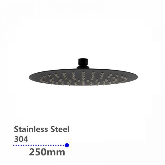 Super-slim Round Black Rainfall Shower Head 250mm - Living and Bathroom