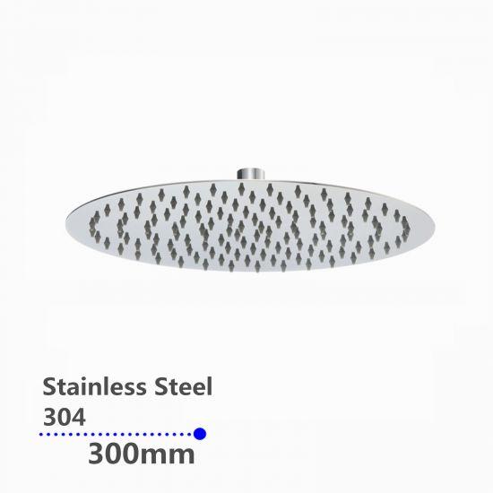 Super-slim Round Chrome Rainfall Shower Head 300mm - Living and Bathroom