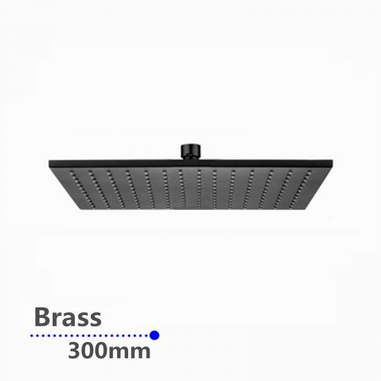 Square Black Brass Rainfall Shower Head 300mm - Living and Bathroom