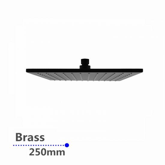 Square Black Brass Rainfall Shower Head 250mm - Living and Bathroom