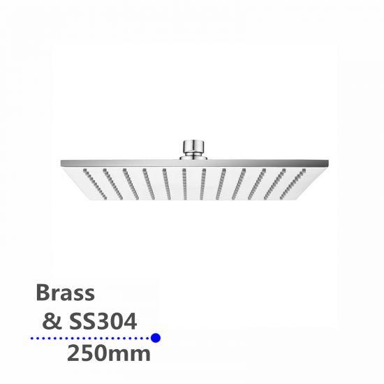 Square Chrome Rainfall Brass Shower Head 250mm - Living and Bathroom