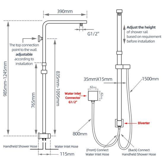 Square Chrome Shower Station without Shower Head and Handheld Shower - Living and Bathroom
