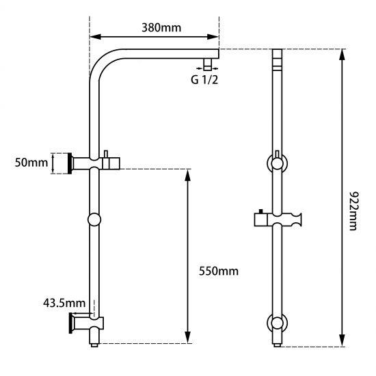 Right Angle Round Chrome Top Inlet Shower Rail - Living and Bathroom