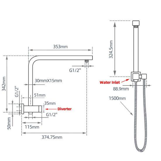Square Black Shower Station without Shower Head and Handheld Shower - Living and Bathroom