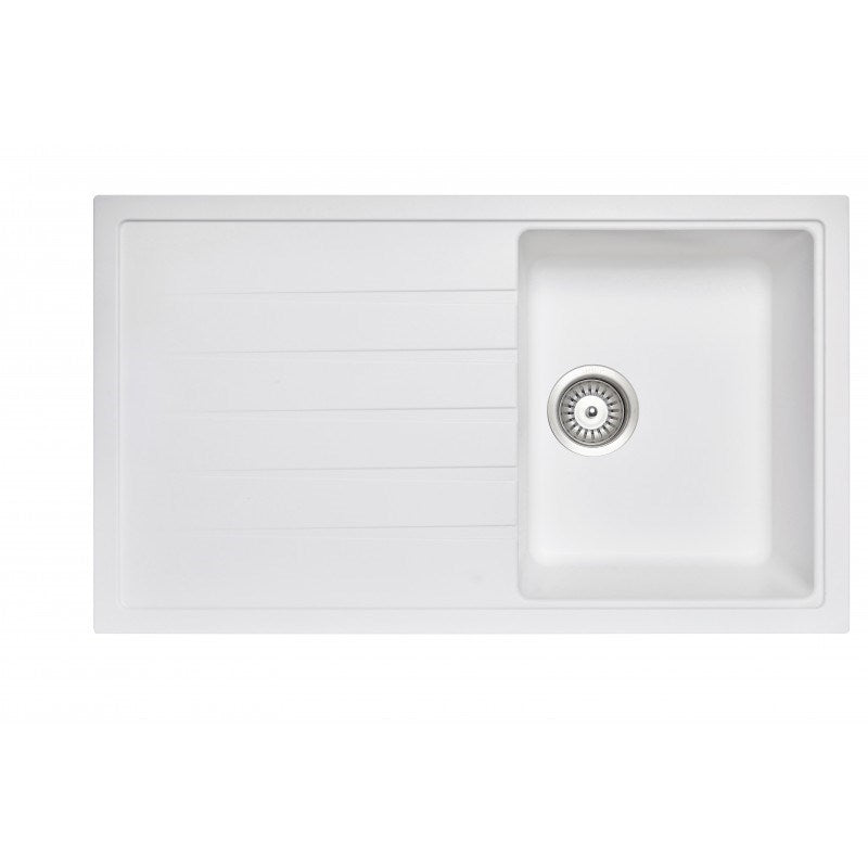 White Carysil Vivaldi D-100 Granite Single Bowl with Drain Board Stone Kitchen Sink 860*500mm