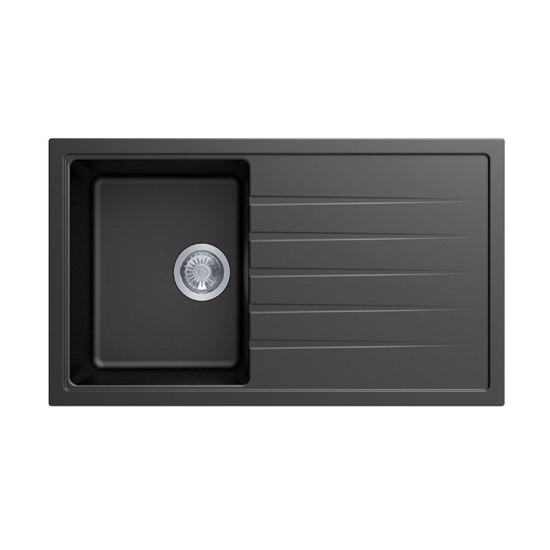Black Carysil Vivaldi D-100 Granite Single Bowl with Drain Board Stone Kitchen Sink 860*500mm