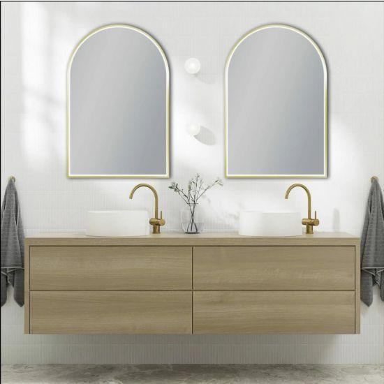 600*900mm Arch 3 Color Lighting Gun Metal Grey Aluminum Framed Front Hidden LED Mirror with Touch Sensor Switch - Living and Bathroom