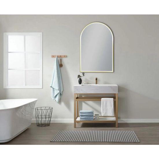 600*900mm Arch 3 Color Lighting Gun Metal Grey Aluminum Framed Front Hidden LED Mirror with Touch Sensor Switch - Living and Bathroom