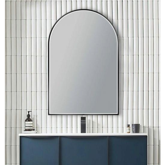 600*900mm Arch 3 Color Lighting Matte Black Aluminum Framed Front Hidden LED Mirror with Touch Sensor Switch - Living and Bathroom