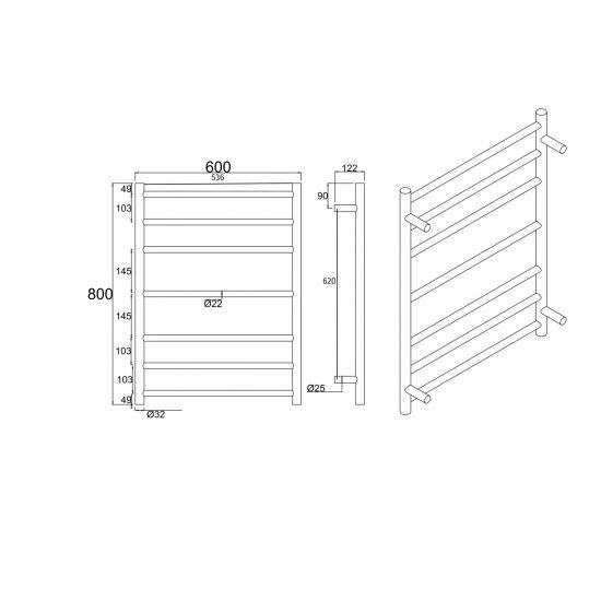 Round Matte Black Electric Heated Towel Rack 7 Bars - Living and Bathroom