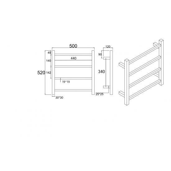Square Chrome Electric Heated Towel Rack 4 Bars - Living and Bathroom