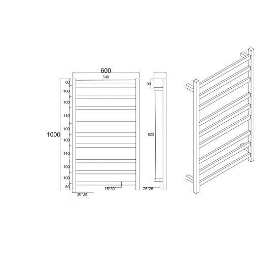 Square Matte Black Electric Heated Towel Rack 9 Bars - Living and Bathroom