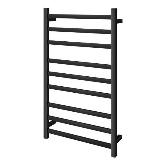 Square Matte Black Electric Heated Towel Rack 9 Bars - Living and Bathroom