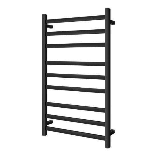 Square Matte Black Electric Heated Towel Rack 9 Bars - Living and Bathroom
