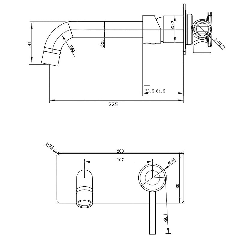 Lucid Pin Series Round Wall Basin/Bath Mixer Spout Set