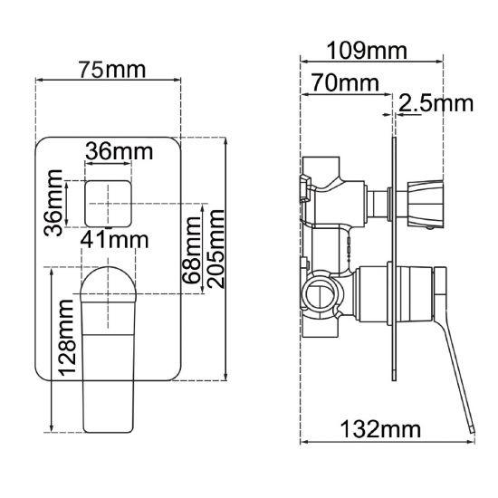 RUSHY Square Black Wall Mixer With Diverter - Living and Bathroom