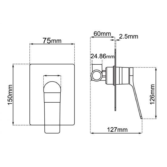 RUSHY Series Square Brushed Brass Wall Mixer With Diverter - Living and Bathroom