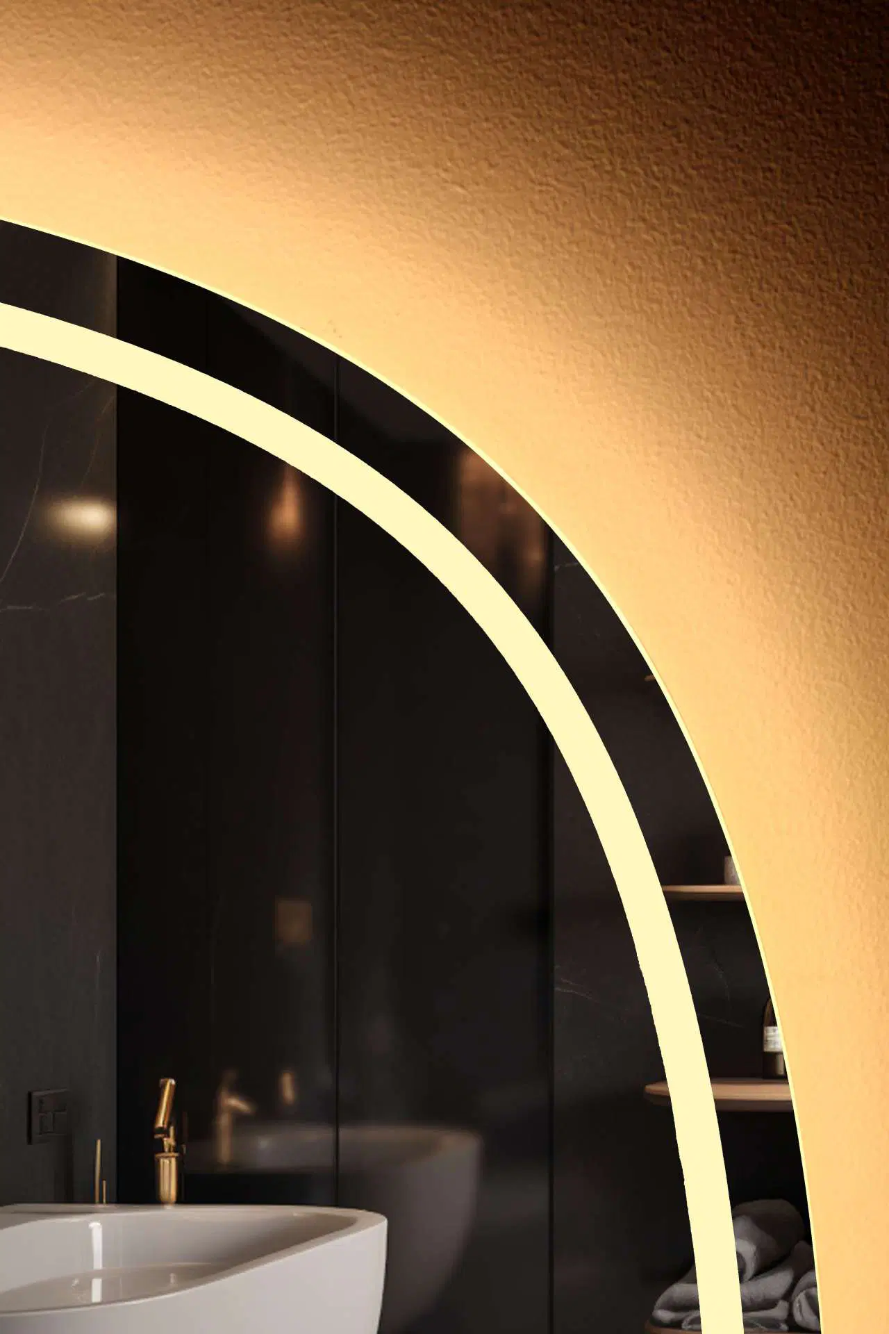 750*750mm Rounded Edge Acrylic Front & Backlit LED Mirror 3 Color Lighting Touch Sensor Switch Wall Mounted White Frame