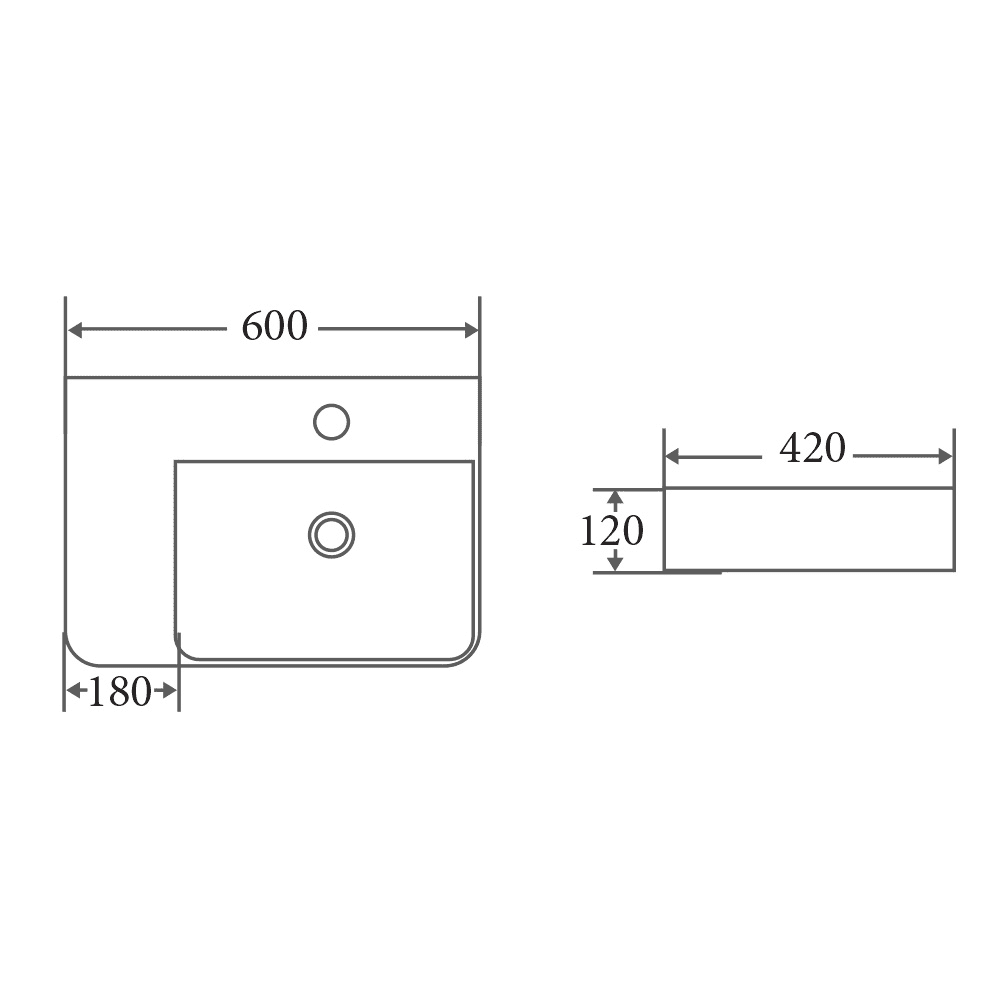 Vento 60ML Wall-Hung Basin - Living and Bathroom