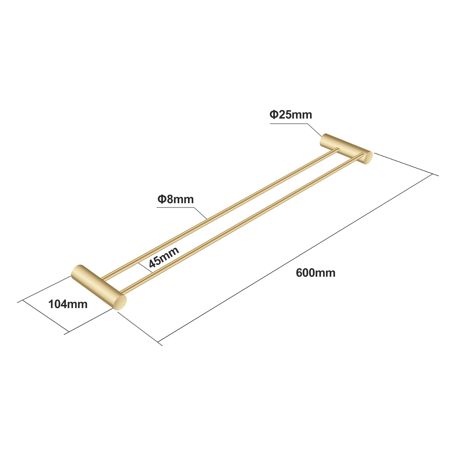 Brushed Brass Double Towel Rail 600mm