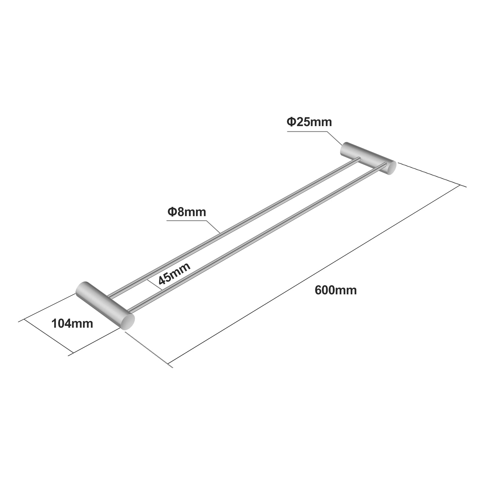Brushed Nickel Double Towel Rail 600mm
