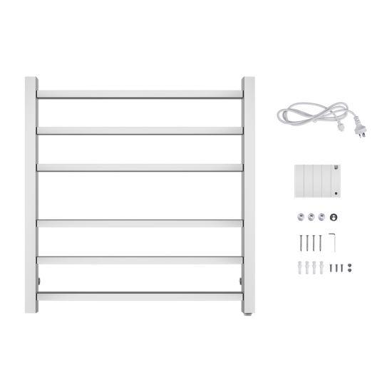 Square Chrome Electric Heated Towel Rack 6 Bars - Living and Bathroom