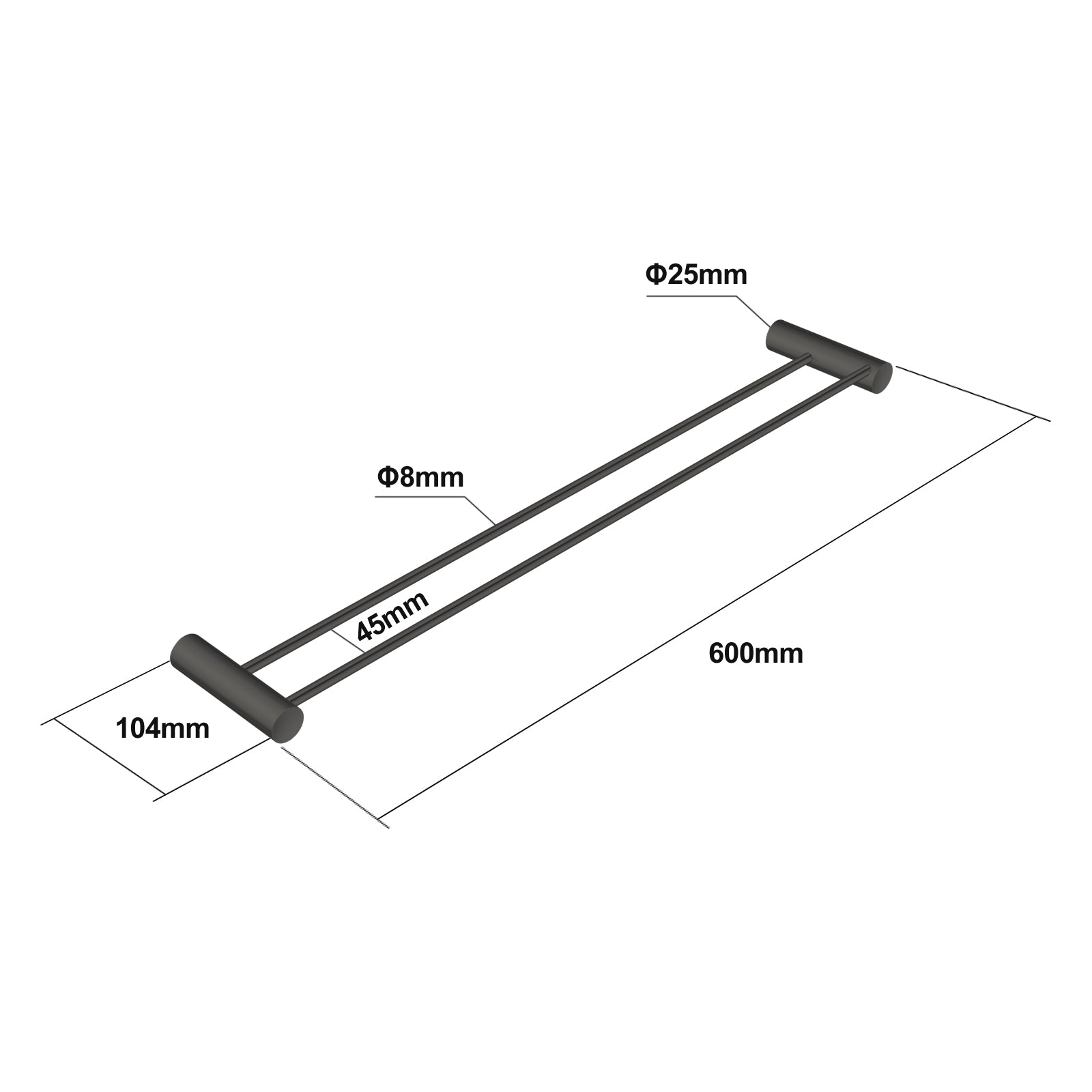 Gun Metal Grey Double Towel Rail 600mm