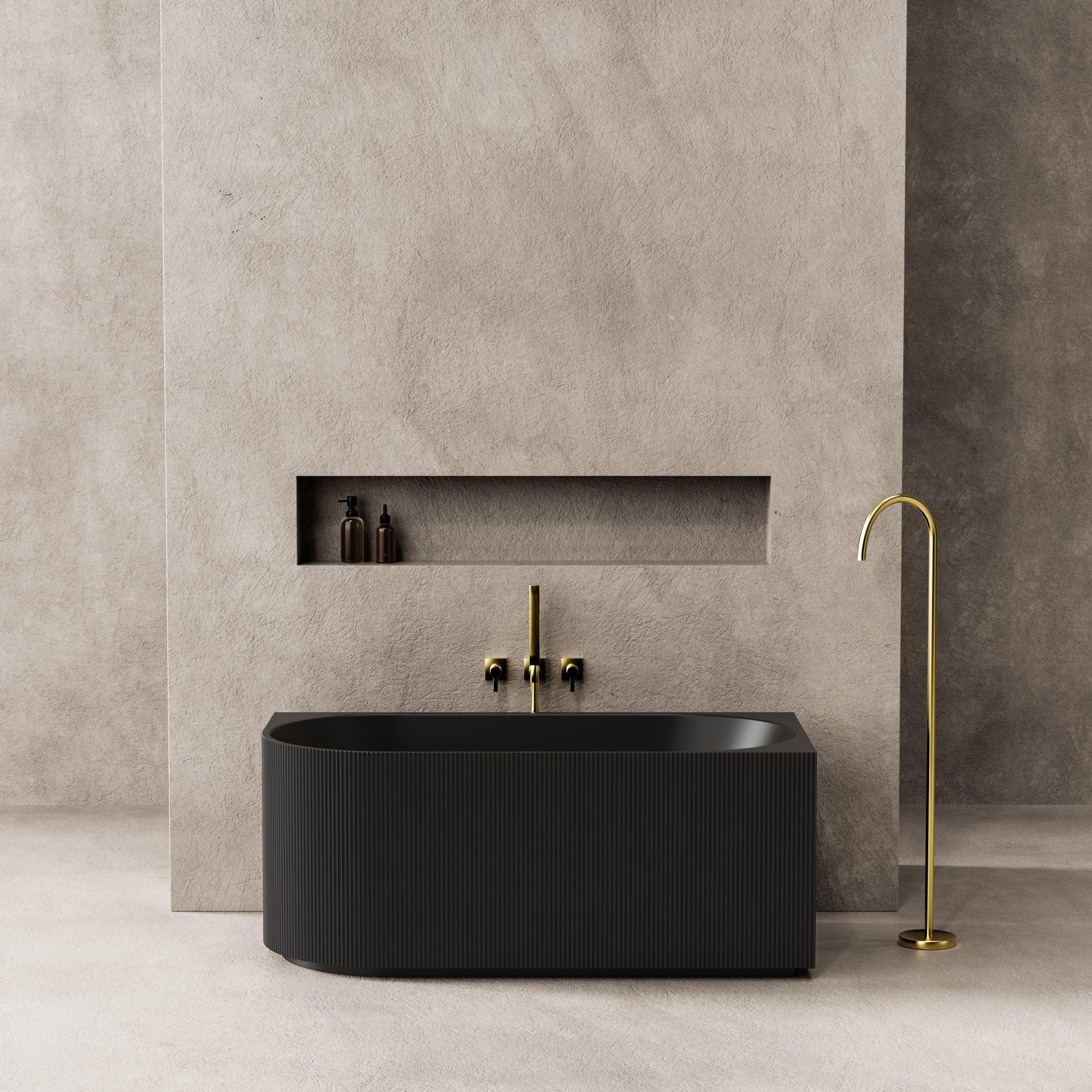 CETO Capri Groove 1500mm Fluted Oval Freestanding Right Corner Bathtub Matt Black