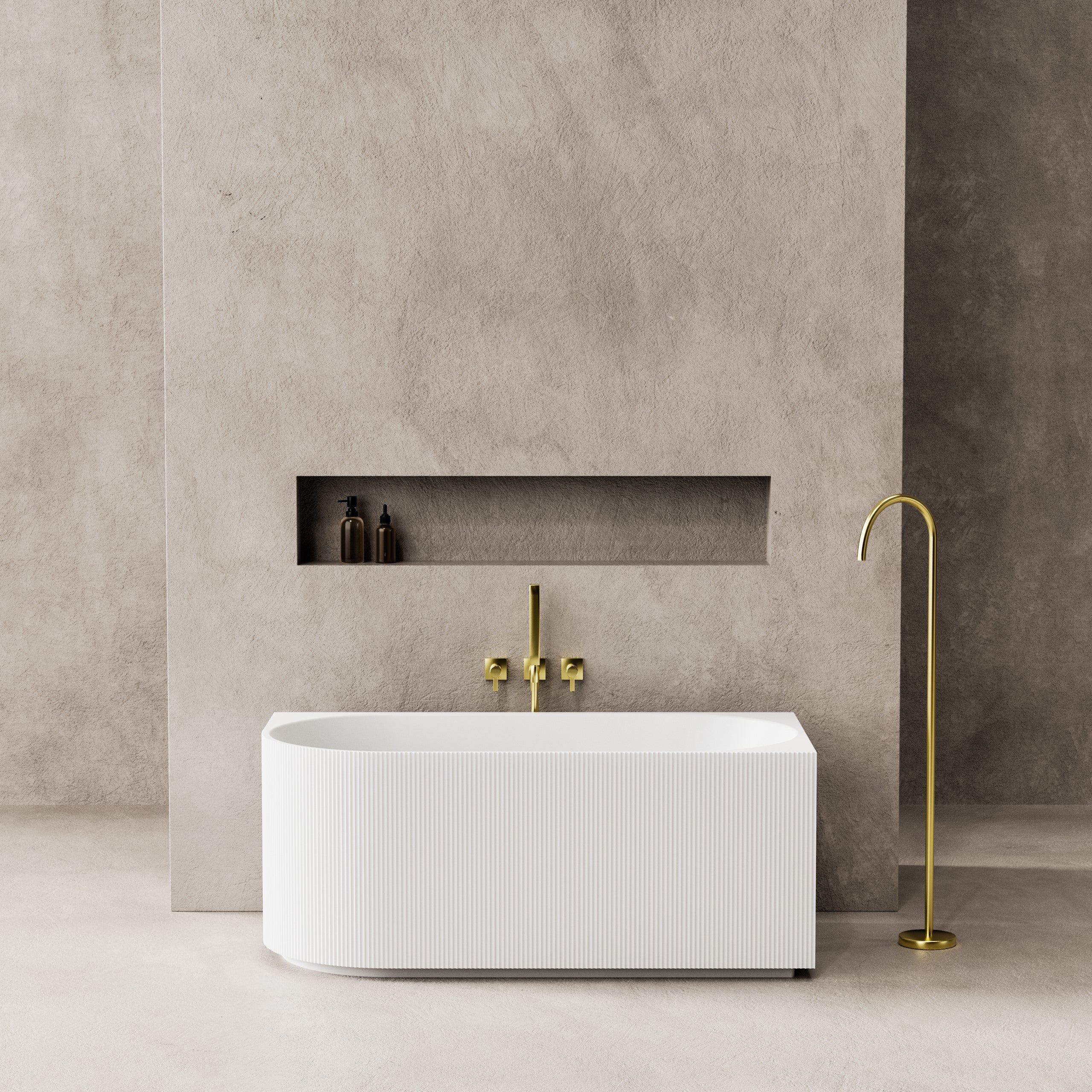 CETO Capri Groove 1500mm Fluted Oval Freestanding Right Corner Bathtub Matte White