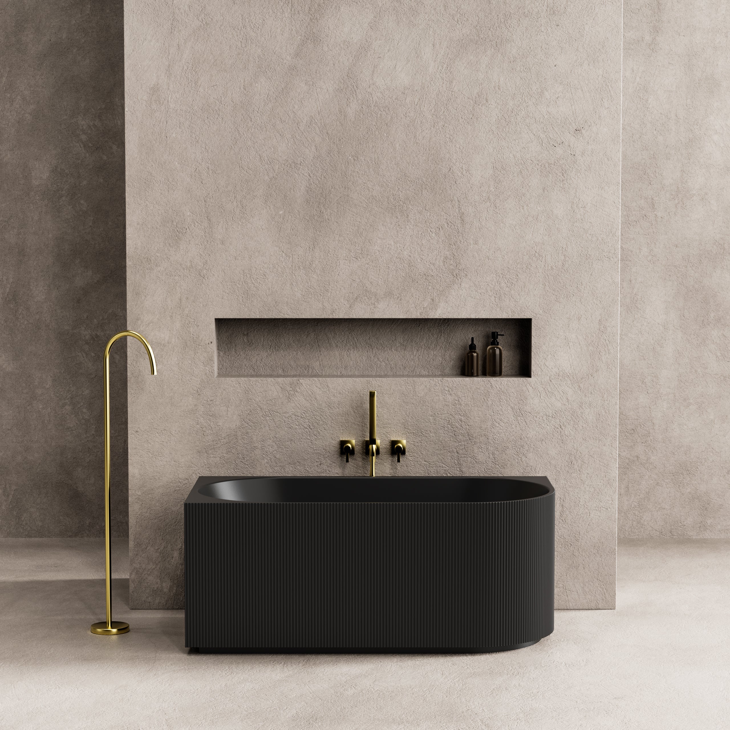 CETO Capri Groove 1500mm Fluted Oval Freestanding Left Corner Bathtub Matt Black