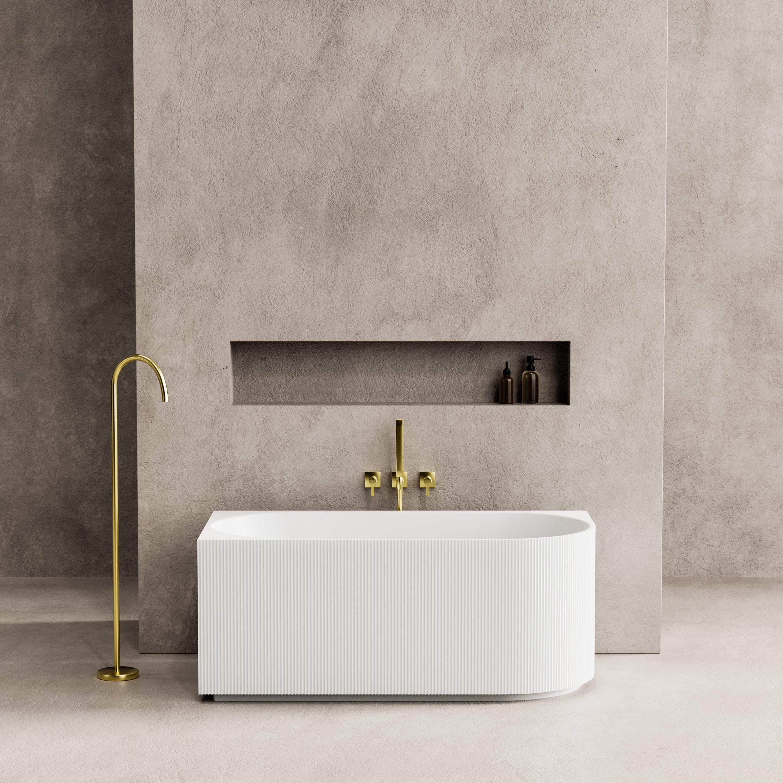 CETO Capri Groove 1500mm Fluted Oval Freestanding Left Corner Bathtub Matte White