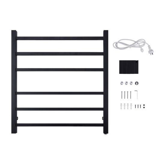 Square Black Electric Heated Towel Rack 6 Bars - Living and Bathroom