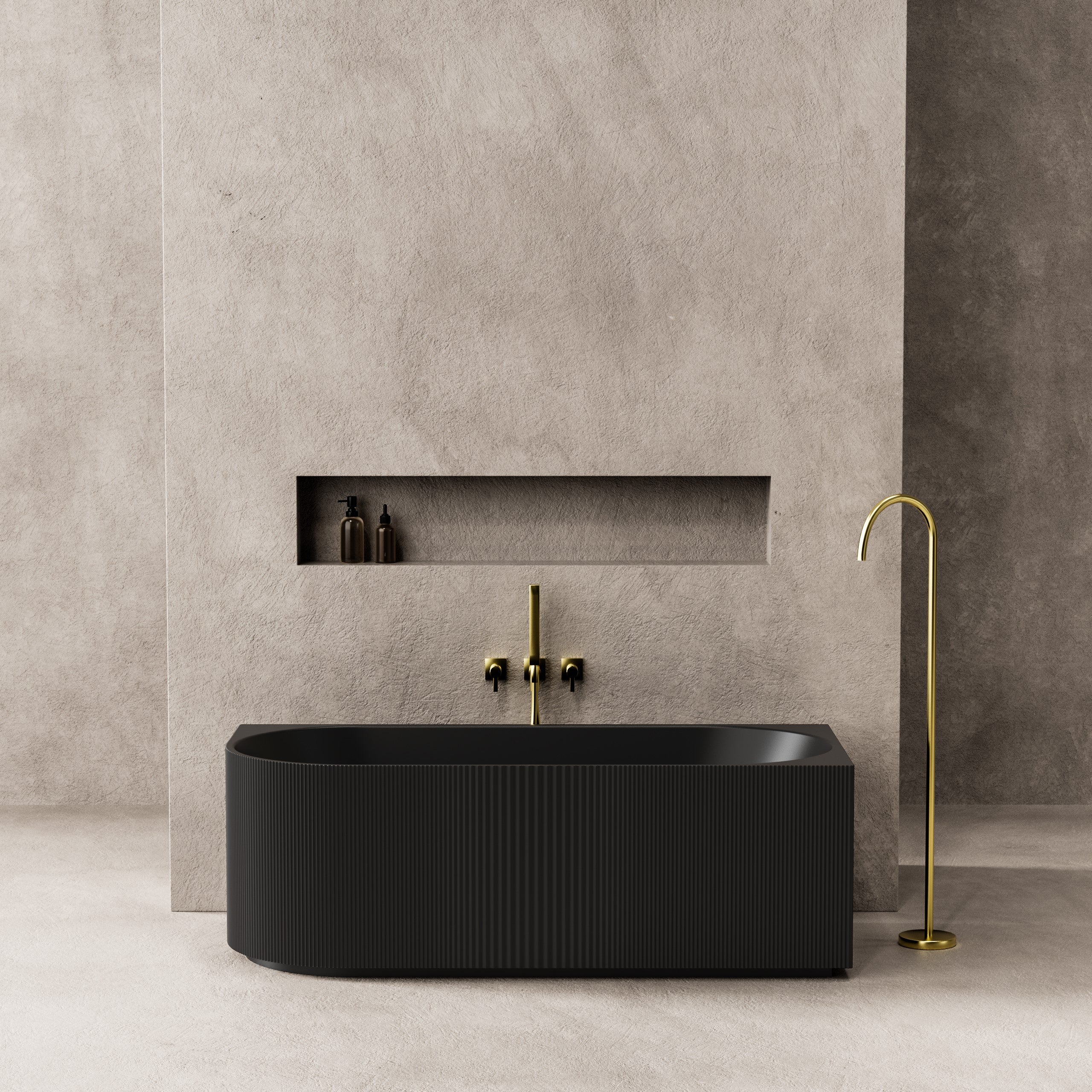 CETO Capri Groove 1700mm Fluted Oval Freestanding Right Corner Bathtub Matt Black