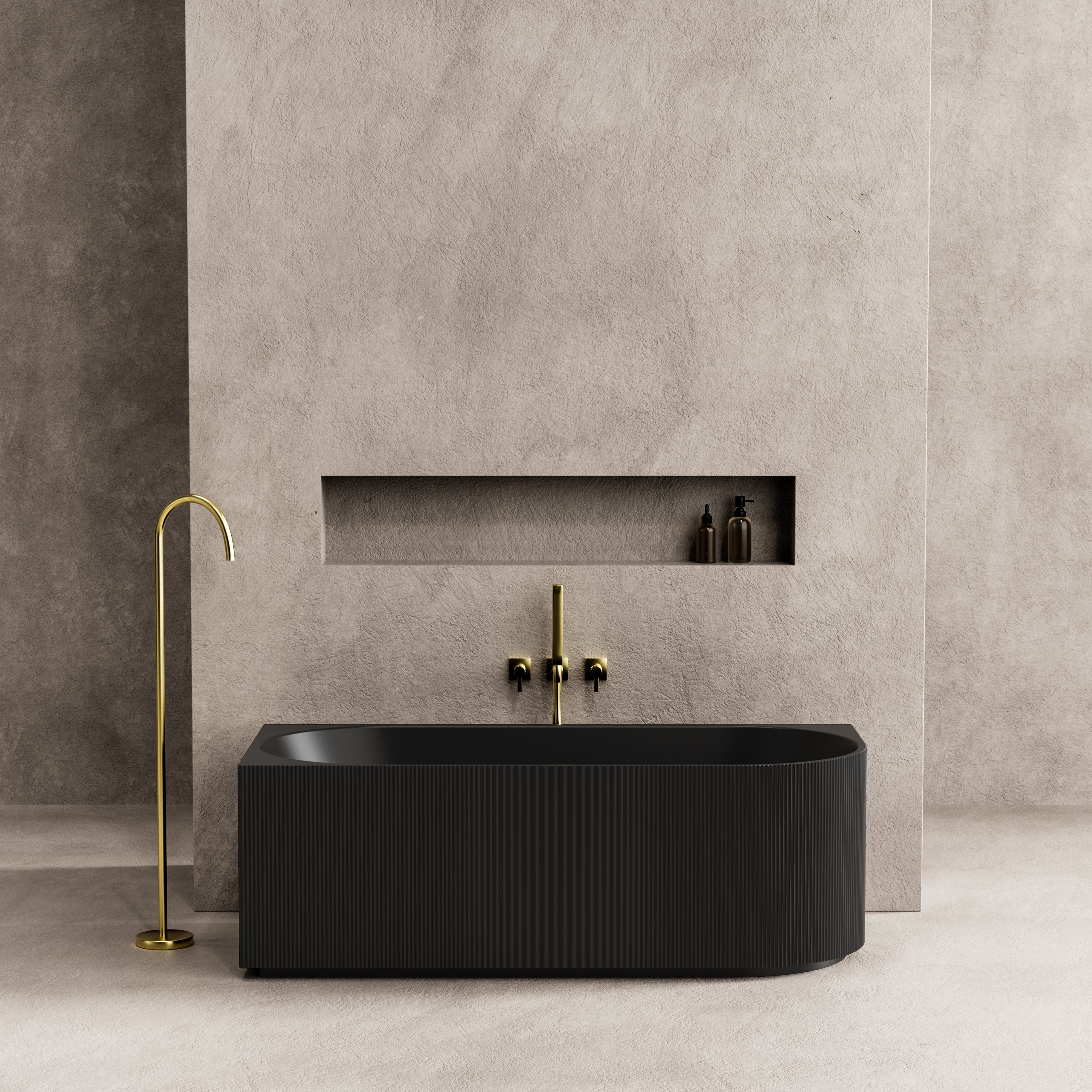 CETO Capri Groove 1700mm Fluted Oval Freestanding Left Corner Bathtub Matt Black