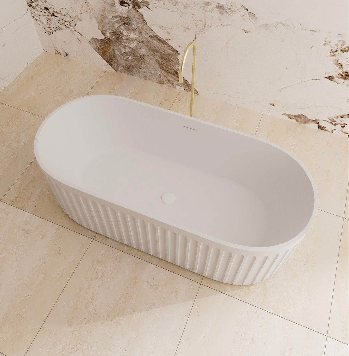 CETO Cascade 1700mm Cast Stone Solid Surface Bathtub Matt White