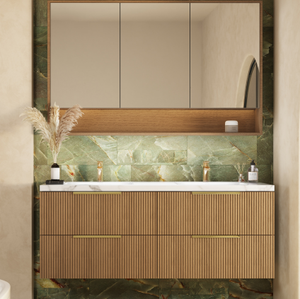 Eden PVC Fluted Waterproof  Wall Hung Bathroom Vanity Prime Oak