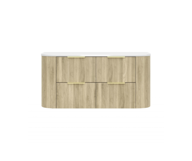 Artis PVC Fluted Curved Waterproof Double Drawer Wall Hung Bathroom Vanity  Classic Oak