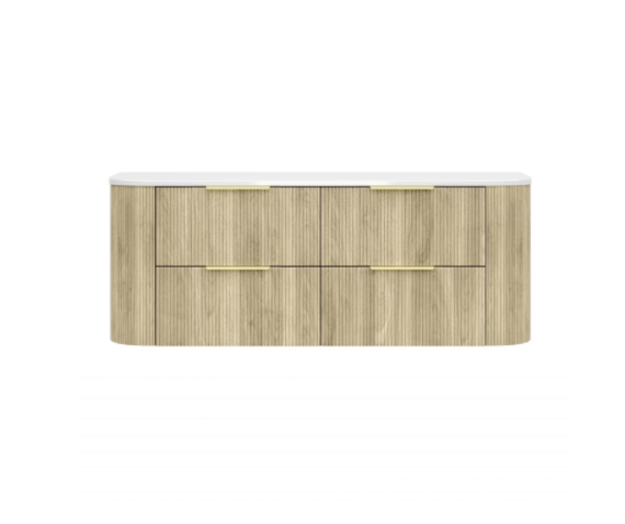 Artis PVC Fluted Curved Waterproof Double Drawer Wall Hung Bathroom Vanity  Classic Oak
