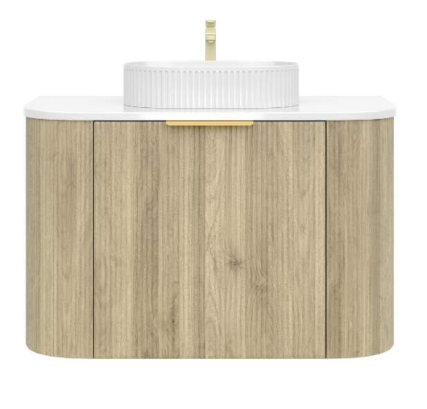 Artis PVC Fluted Curved Waterproof Single Drawer With Hidden Smaller Top Drawer Wall Hung Bathroom Vanity  Classic Oak